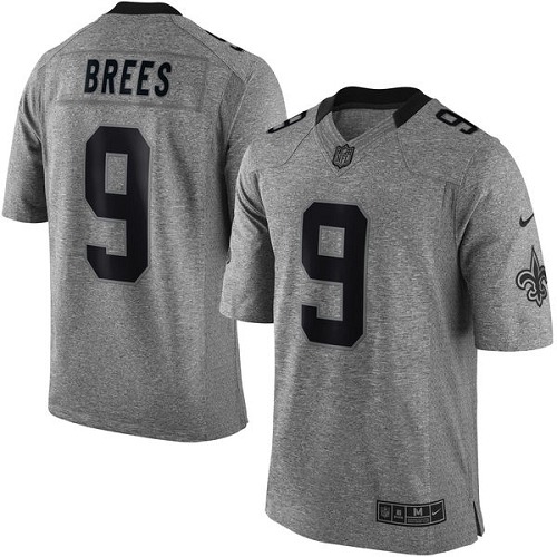 Men's Elite Drew Brees Nike Jersey Gray - #9 Gridiron NFL New Orleans Saints